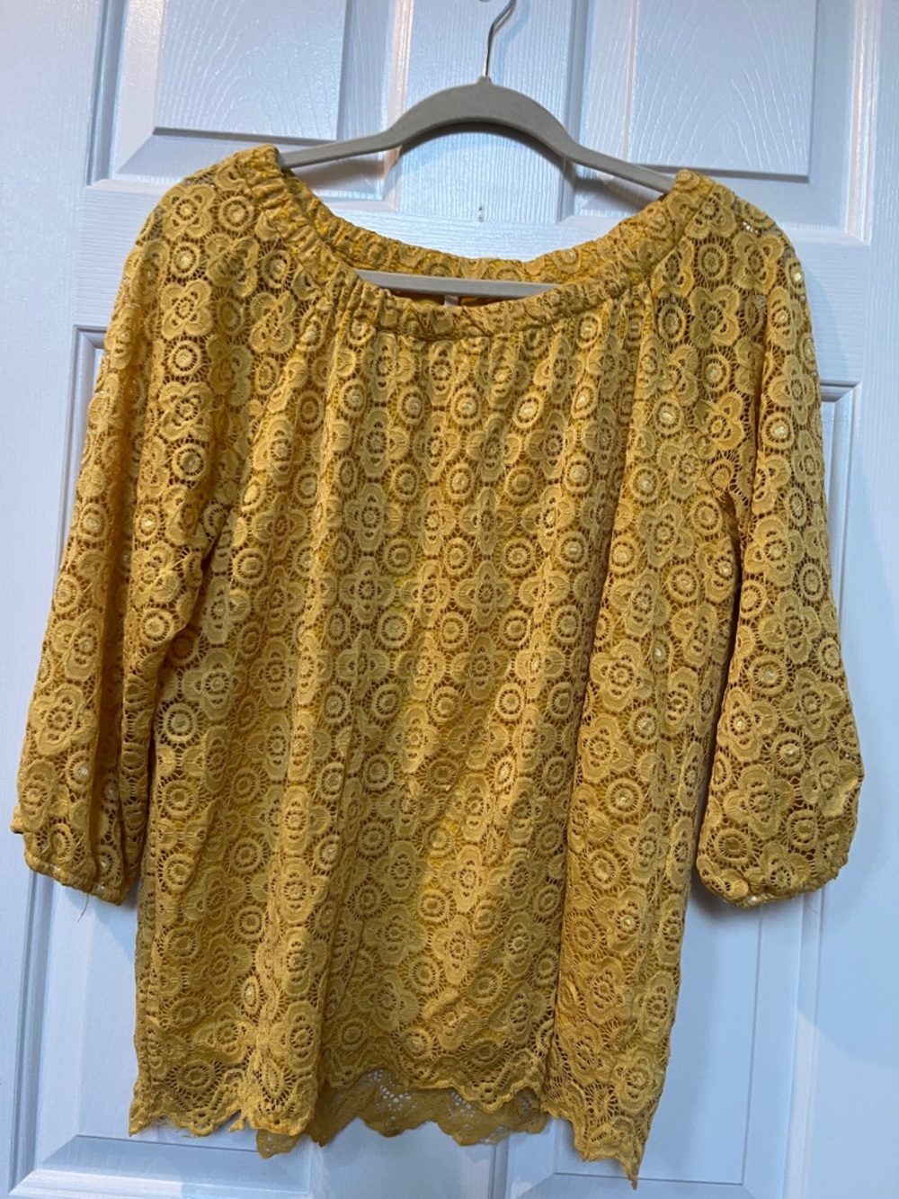 Passports Yellow On Or Shoulder Lace Top